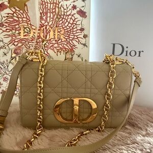 Dior Taupe Quilted Leather Crossbody Bag with Gold Chain